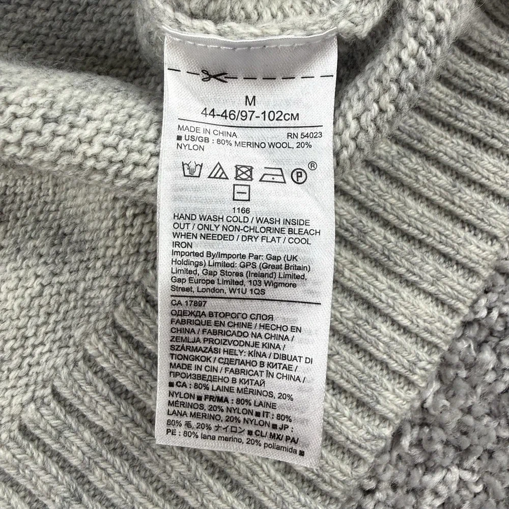 Banana Republic Sweater Men's M Gray Zephyr Cable Knit Merino Wool Mock Neck